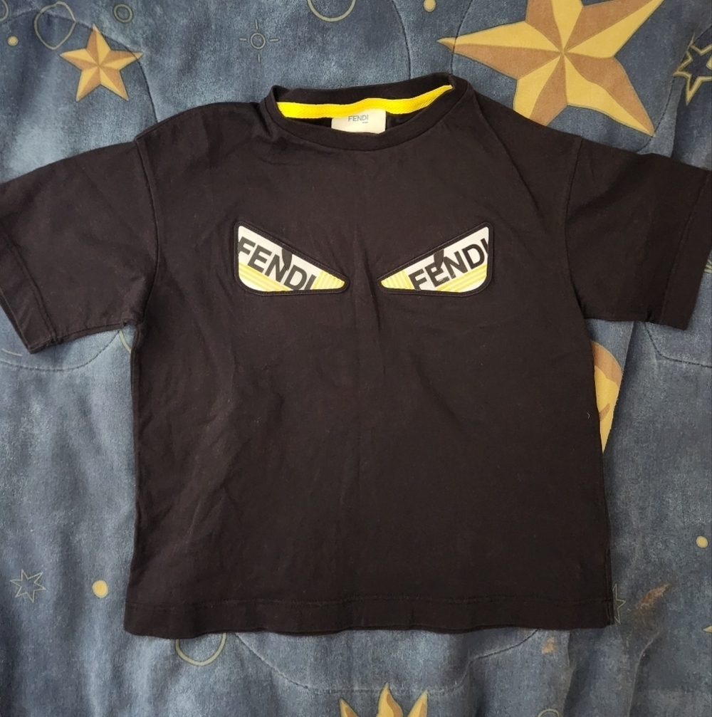 Fendi Toddler Kids Black and Yellow Short Sleeve Tee